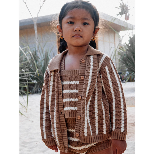 US stockist of Grown Clothing's gender neutral knitted Cedar button up cardigan.