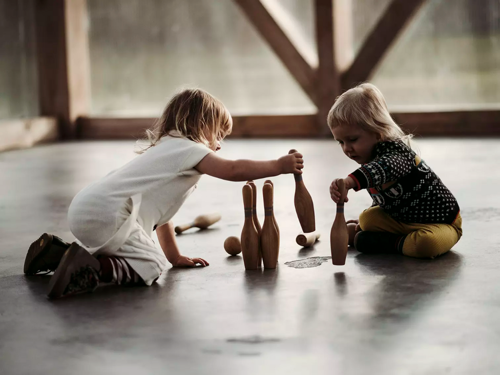 US stockist of Wooden Story's 10Pc Natural Wooden Bowling Set