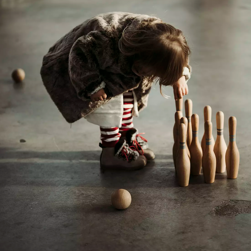 US stockist of Wooden Story's 10Pc Natural Wooden Bowling Set