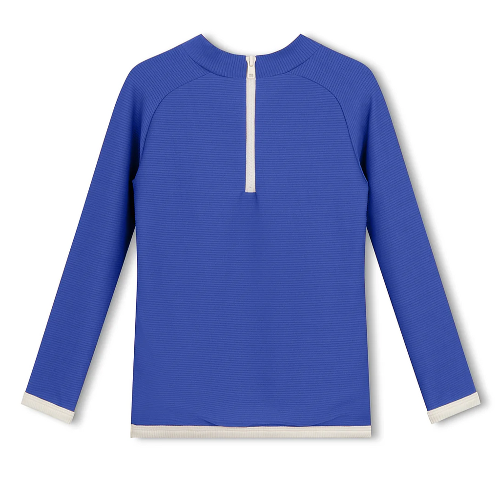 US stockist of Zulu & Zephyr's gender neutral, long sleeve Mini Rib Rashie top in Deep Blue