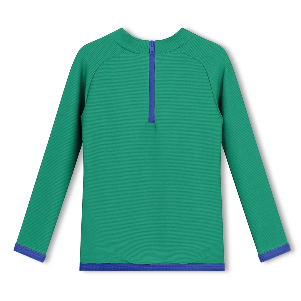 US stockist of Zulu & Zephyr's gender neutral, long sleeve Mini Rib Rashie top in Emerald