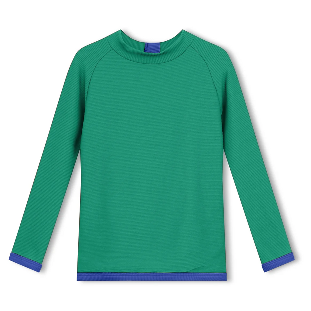 US stockist of Zulu & Zephyr's gender neutral, long sleeve Mini Rib Rashie top in Emerald