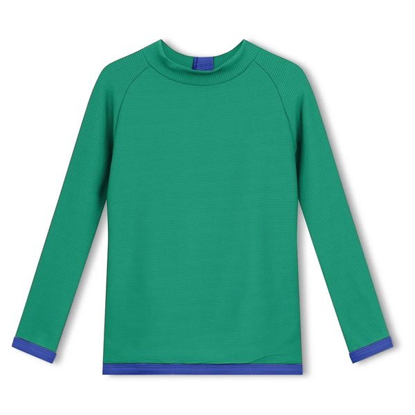 US stockist of Zulu & Zephyr's gender neutral, long sleeve Mini Rib Rashie top in Emerald