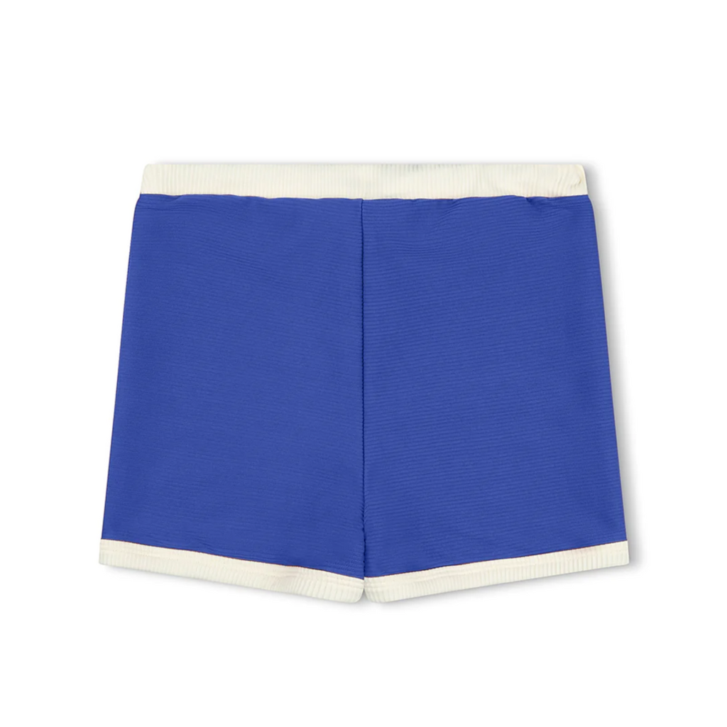 US stockist of Zulu & Zephyr's gender neutral Mini Rib Logo Surf Shorts in Deep Blue