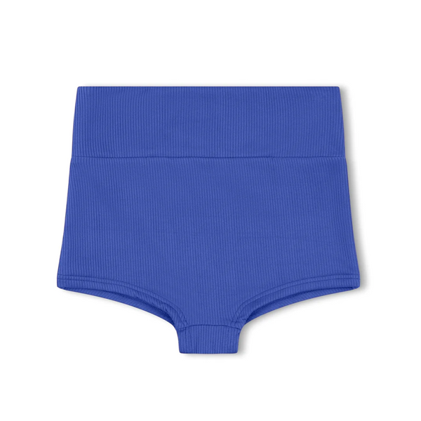 US stockist of Zulu & Zephyr's Mini Rib Logo Boy Short in Deep Blue