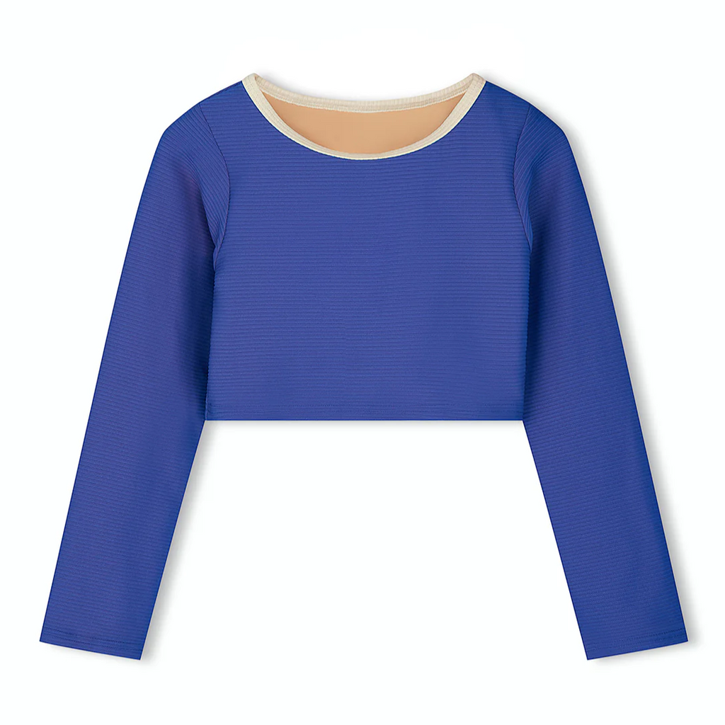 US stockist of Zulu & Zephyr's Mini Rib long sleeve Crop Rashie Top in Deep Blue