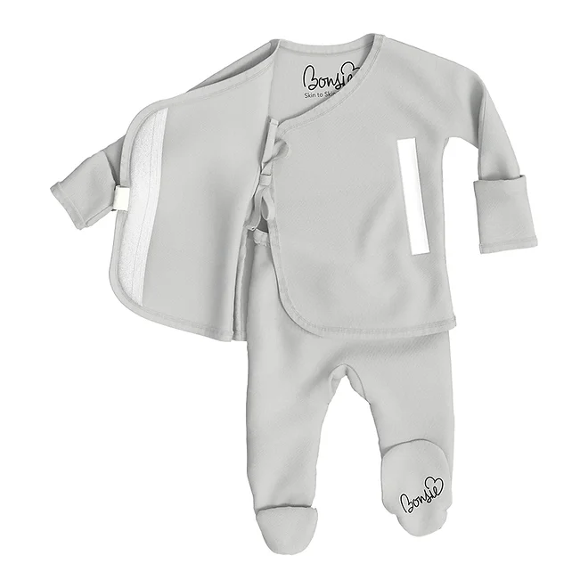 Stockist of Bonsie's organic cotton footed romper in Mist