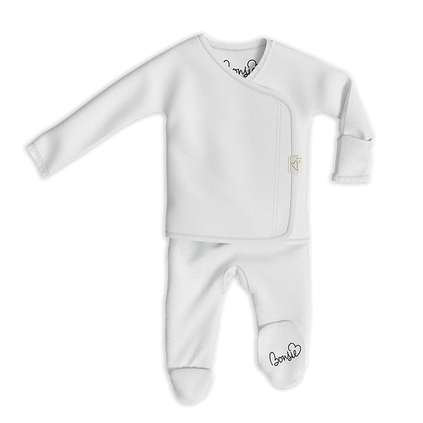 Stockist of Bonsie's organic cotton footed romper in Milk