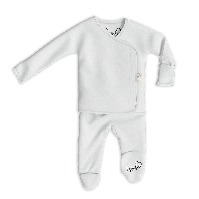 Stockist of Bonsie's organic cotton footed romper in Milk