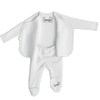 Stockist of Bonsie's rayon blend milk footie.  Top section has velcro wrap body which can be undone for skin to skin contact.  Elastic waist that can be pulled down for easy diaper changes. 
