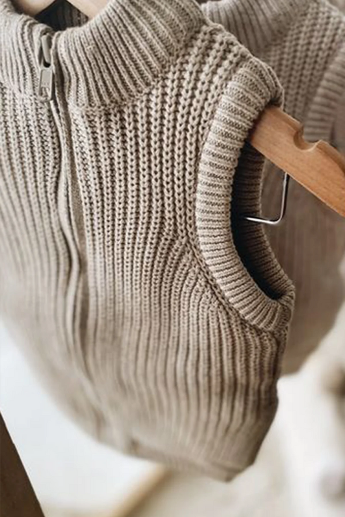 US stockist of Five O'Six's Knit Sherpa Vest - Caramel