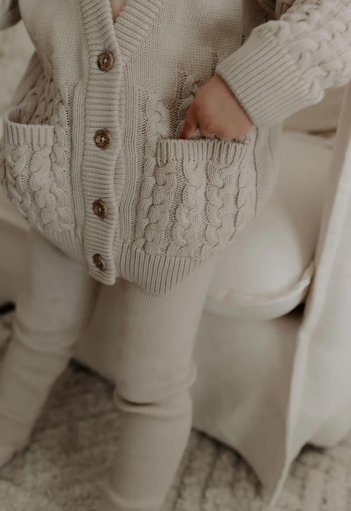 US stockist of Five O'Six's Taupe Dotty Cardigan