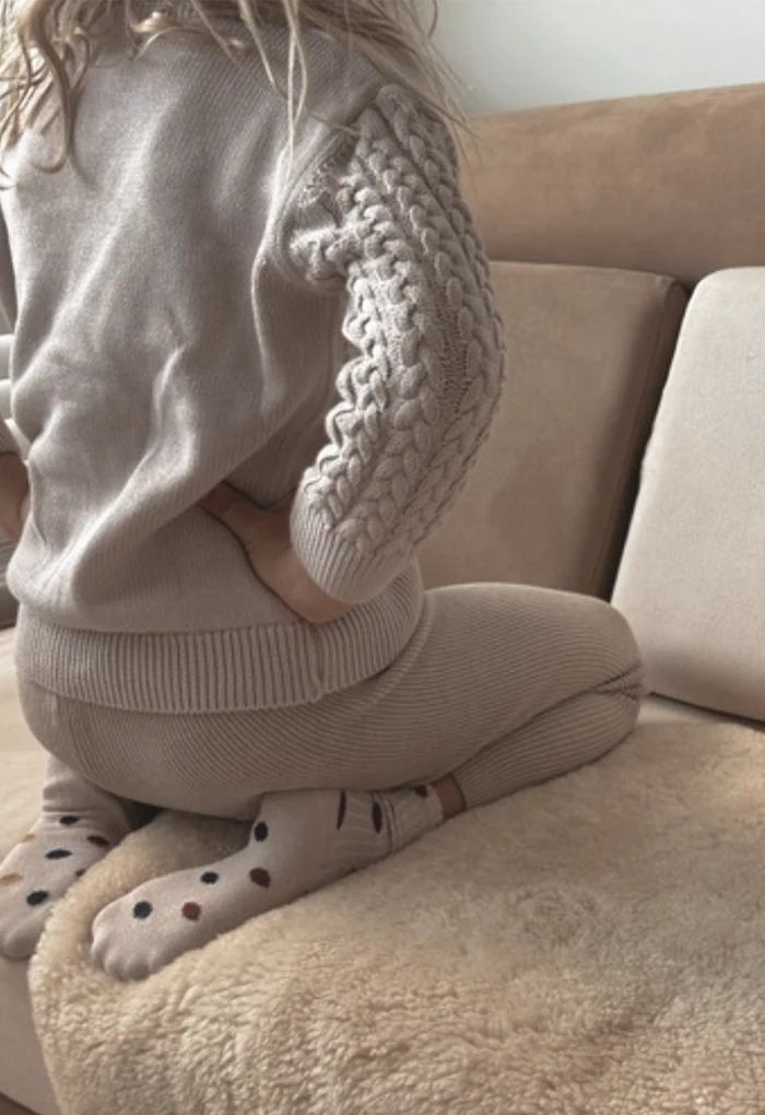 US stockist of Five O'Six's Taupe Dotty Cardigan
