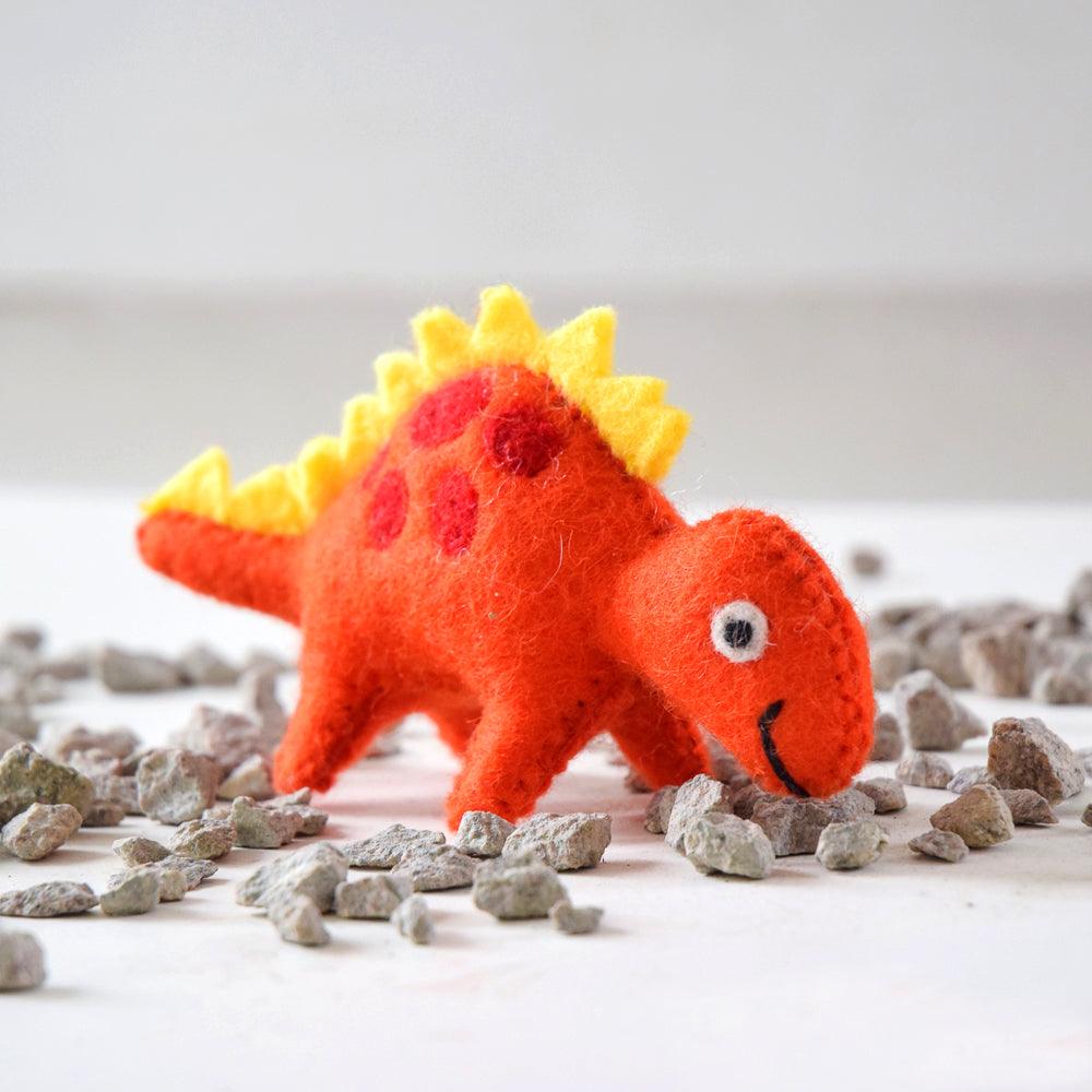 US stockist of Tara Treasures' felt dinosaur with yellow spikes