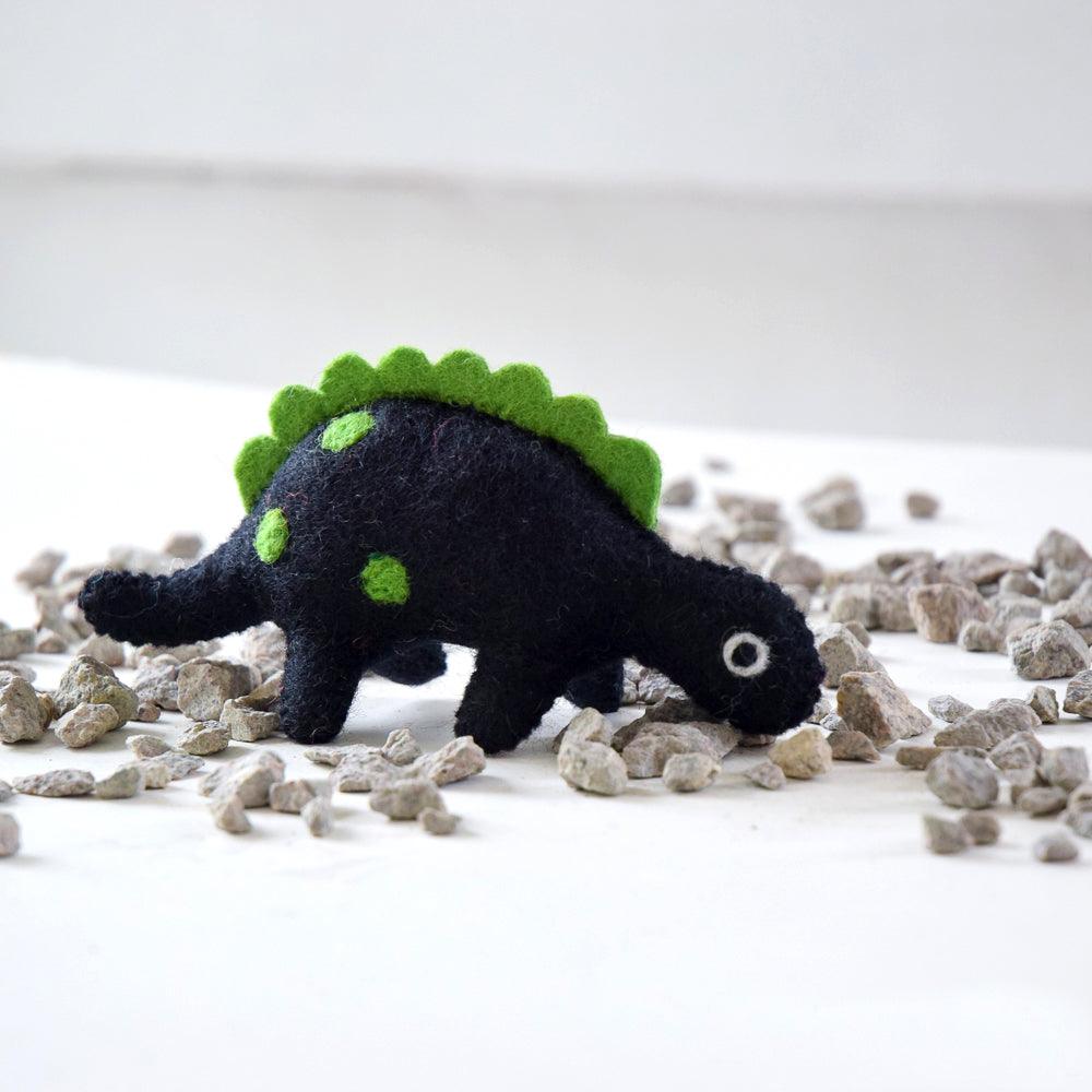 US stockist of Tara Treasures' felt black dinosaur with green spikes