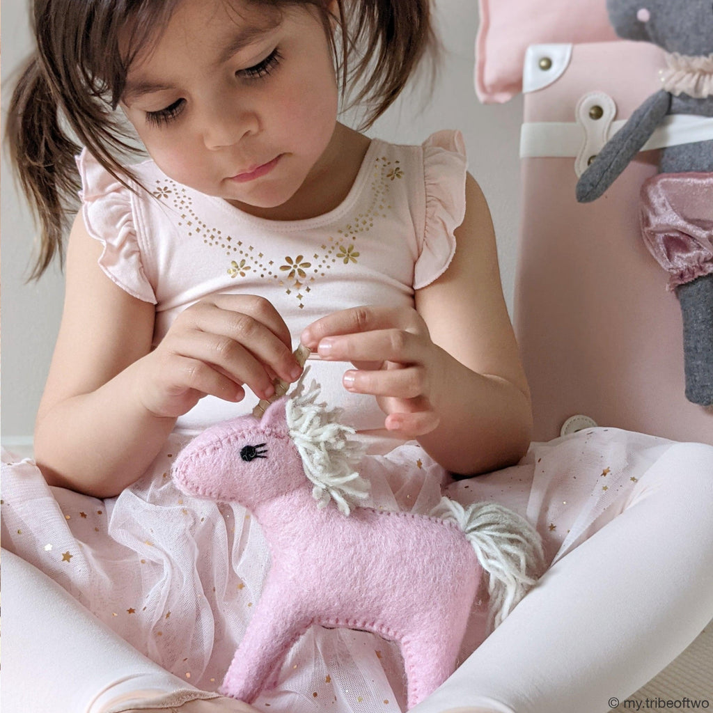 US stockist of Tara Treasures' felt pink unicorn