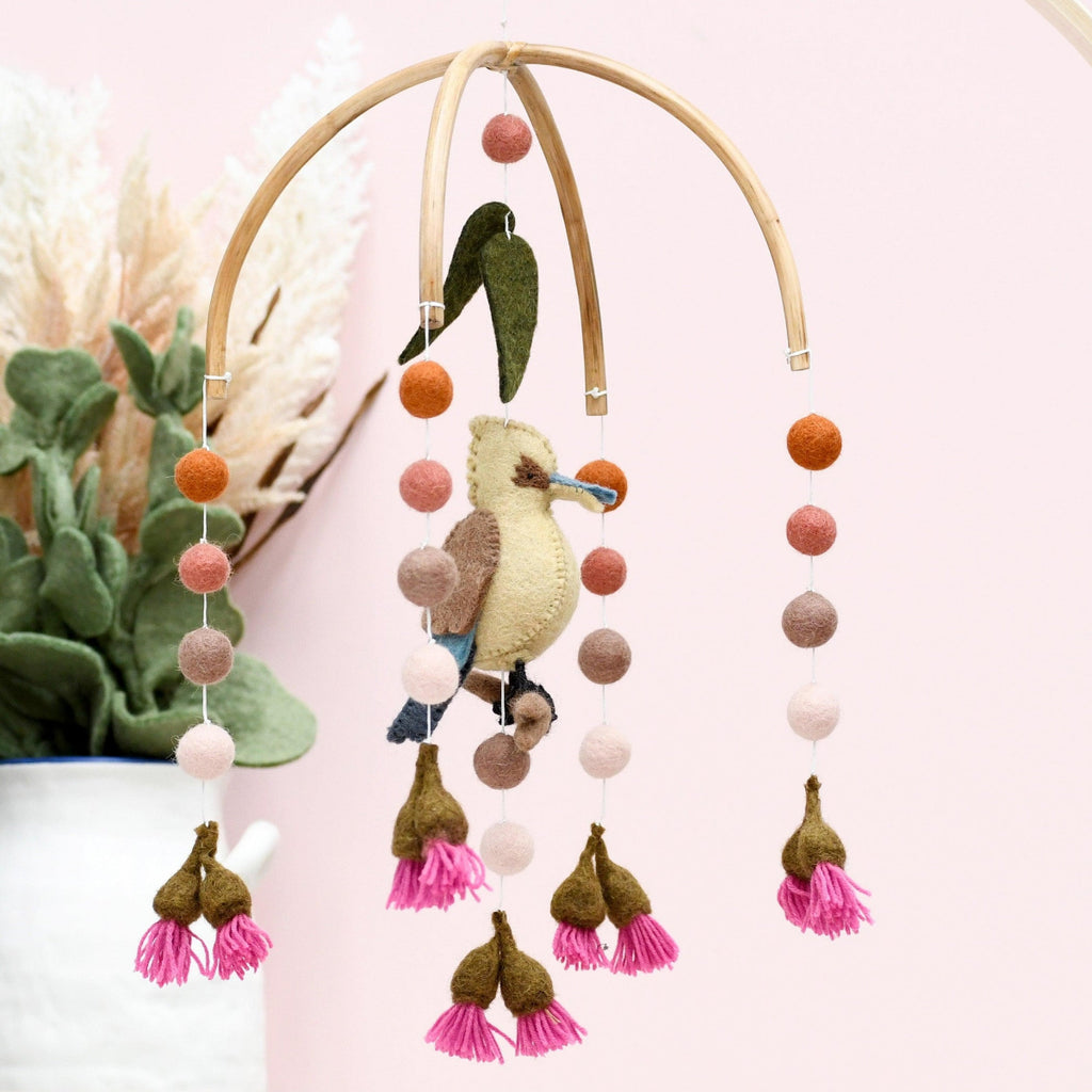 US stockist of Tara Treasures' Kookaburra with Gum Blossoms Crib Mobile