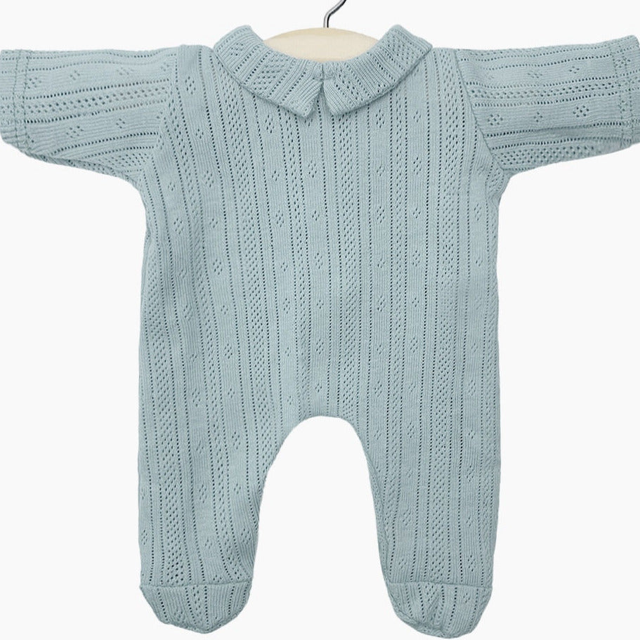 US stockist of Minikane's Babies Corentin Sleepsuit in Peacock Pointelle