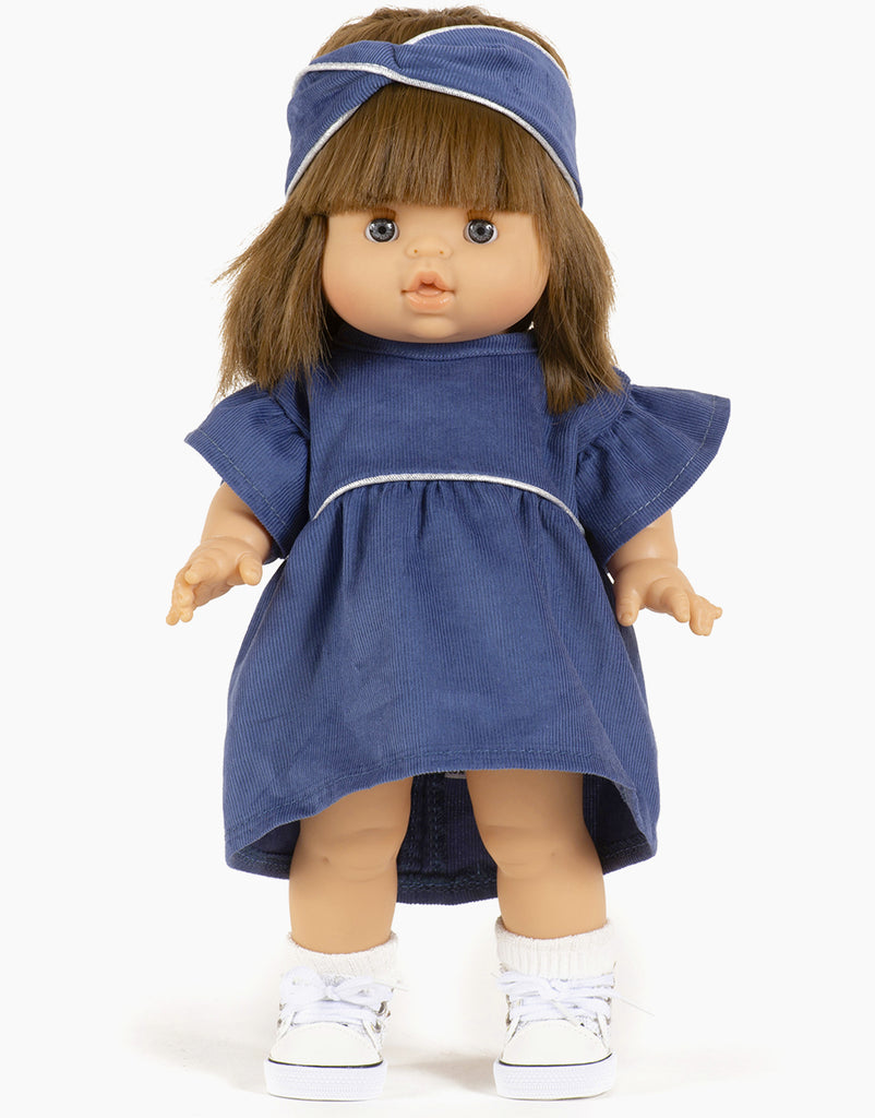 US stockist of Minikane's Dark Blue Corduroy Daisy Dress with matching headband