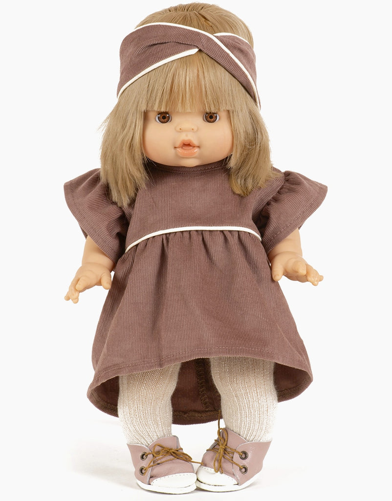 US stockist of Minikane's Daisy Dress with matching headband in Chestnut Corduroy