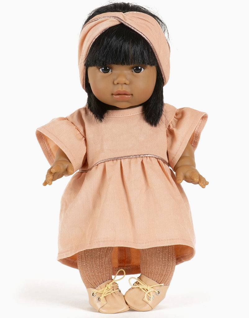 US stockist of Minikane's Daisy Dress with matching headband in Salmon Corduroy