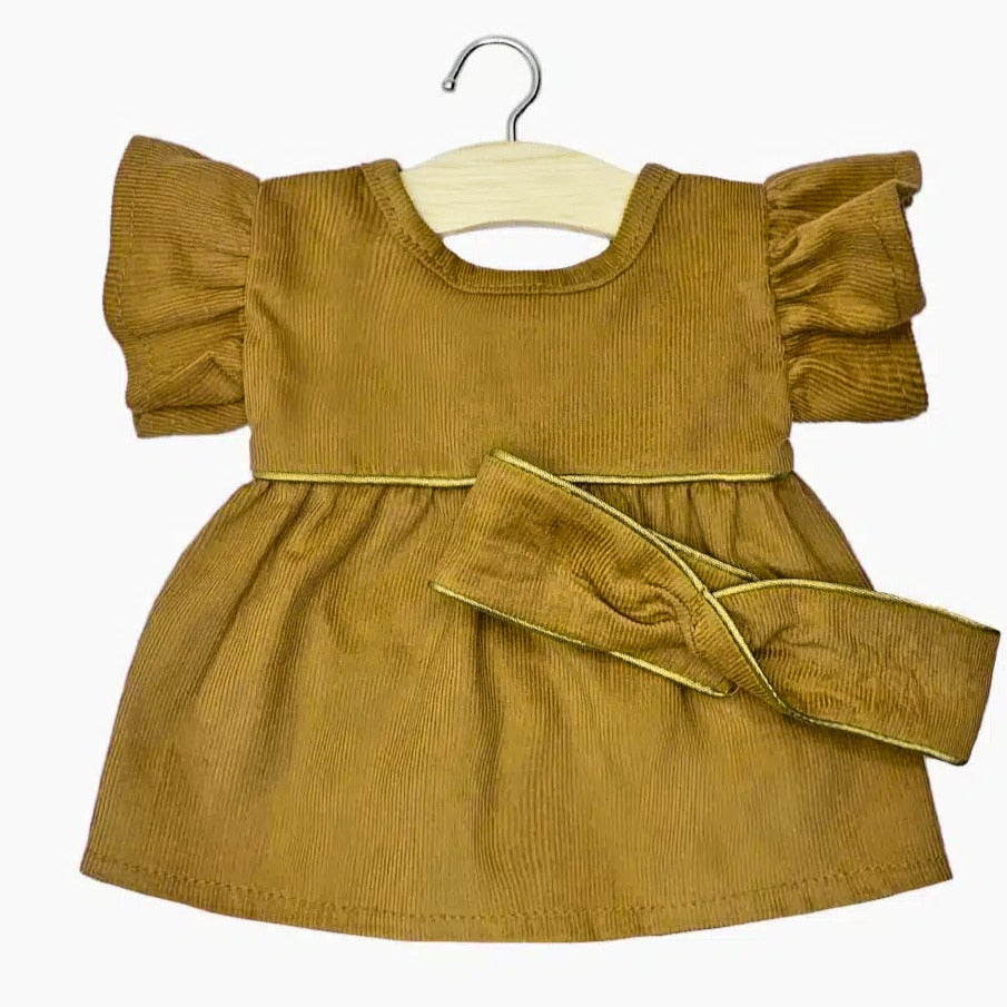US stockist of Minikane's Daisy Dress with matching headband in Havana Corduroy