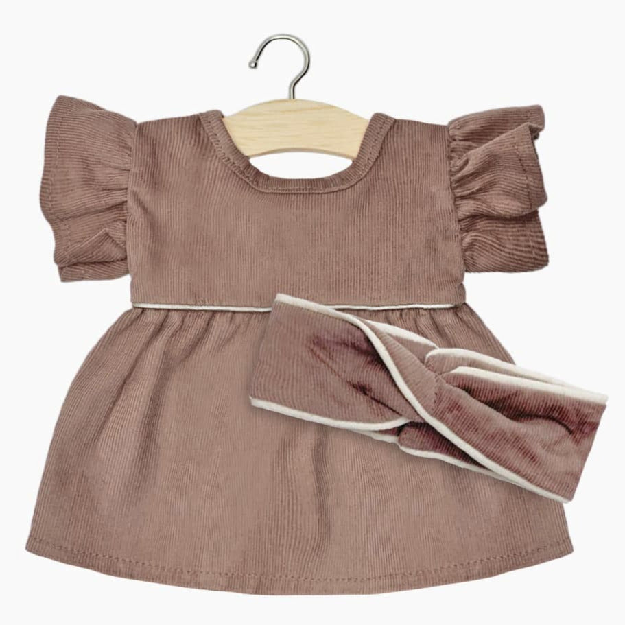 US stockist of Minikane's Daisy Dress with matching headband in Chestnut Corduroy