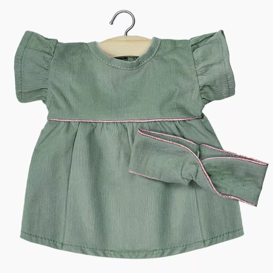US stockist of Minikane's Daisy Dress with matching headband in Sage Green Corduroy