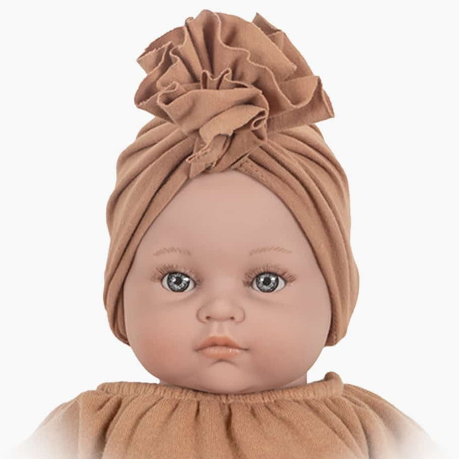US stockist of Minikane's Bambinis Flower Turban in Brown Sugar