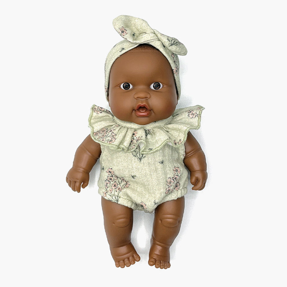 US stockist of Minikane's Hebe Peques Doll dressed in a 2pc Eva Cotton Gauze set