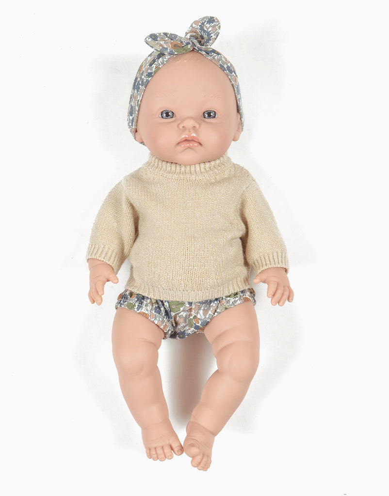 US stockist of Minikane's Cuties Paula cream knit top and brown Liberty ruffle briefs