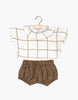 US stockist of Minikane's Babies 2pc Coline set in Aldo Check/Hazelnut Stripes.