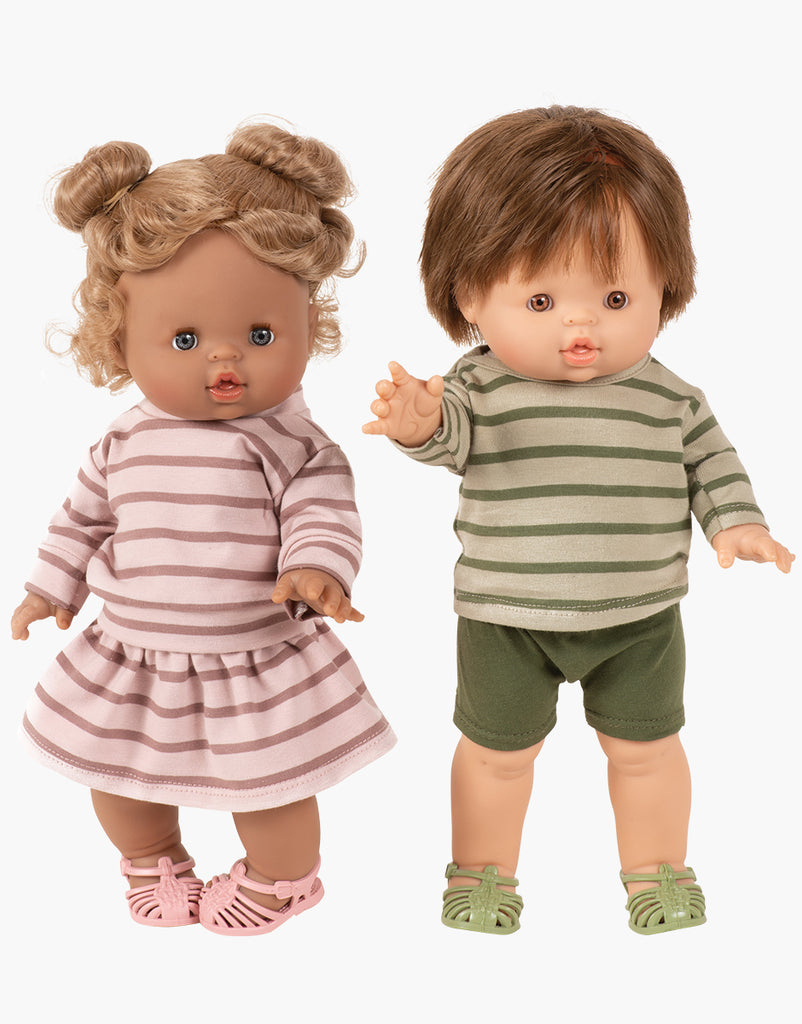 US stockist of Minikane's 3pc Lilane dolls set in Dark Orchid Striped