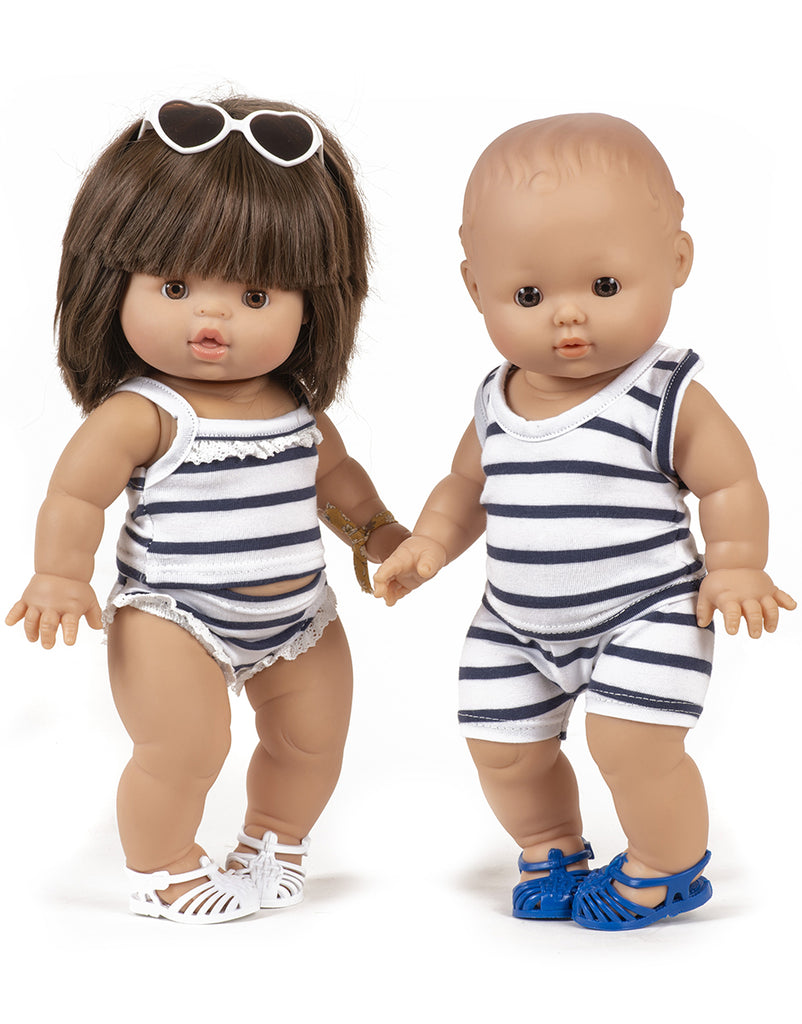 US stockist of Minikane's Marcel Doll's 2pc underwear set in Navy Blue Striped.