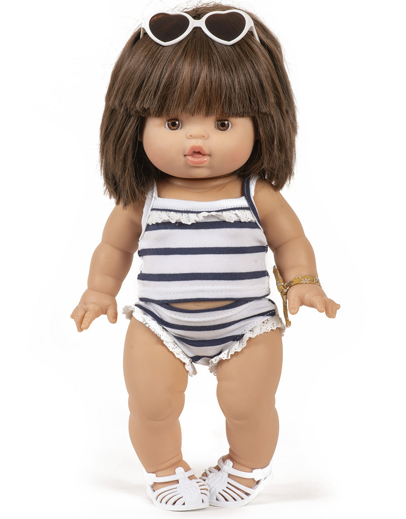 US stockist of Minikane's Navy Blue Striped 2 pc doll's underwear set with lace.