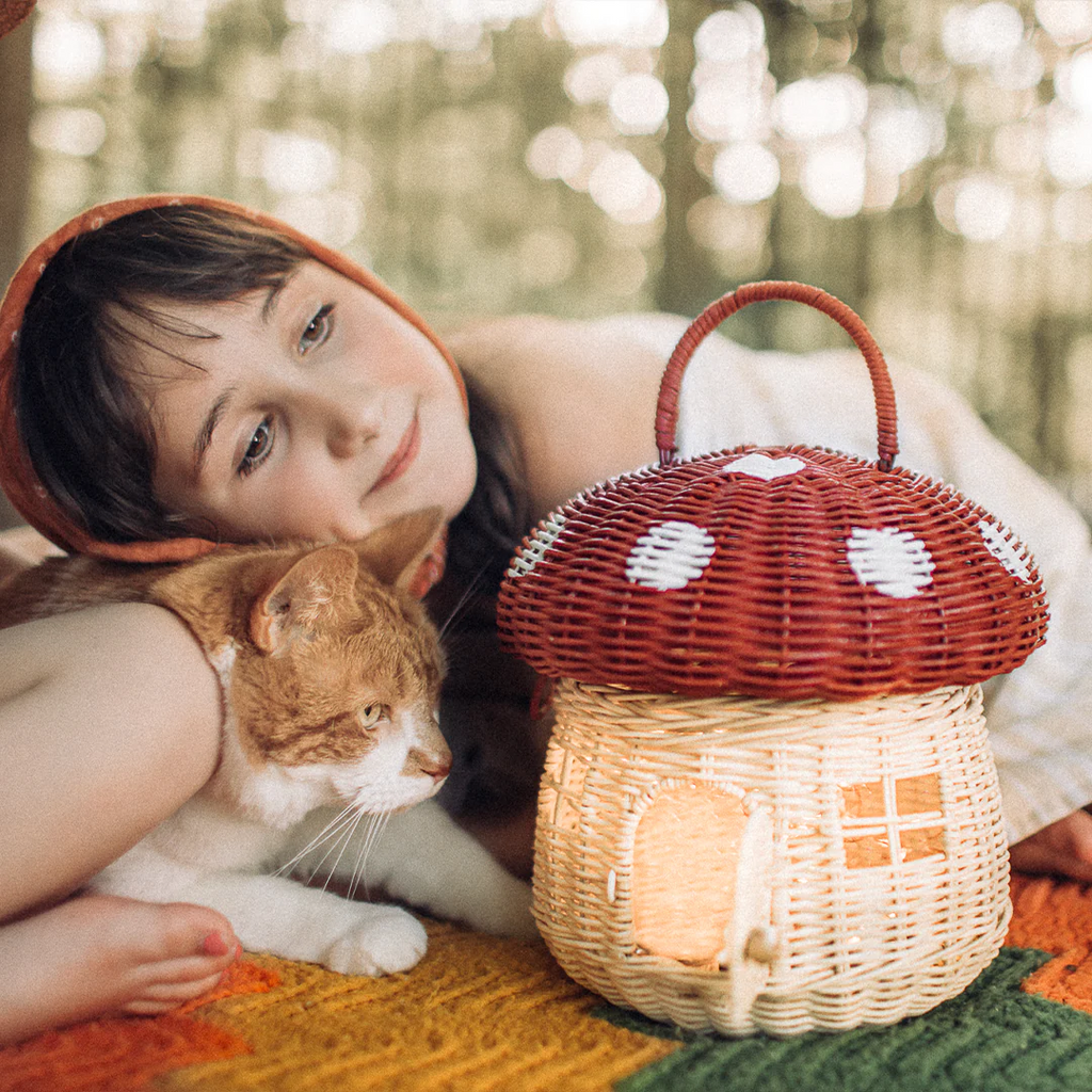 US stockist of Olli Ella's Rattan Red & Cream Mushroom Basket
