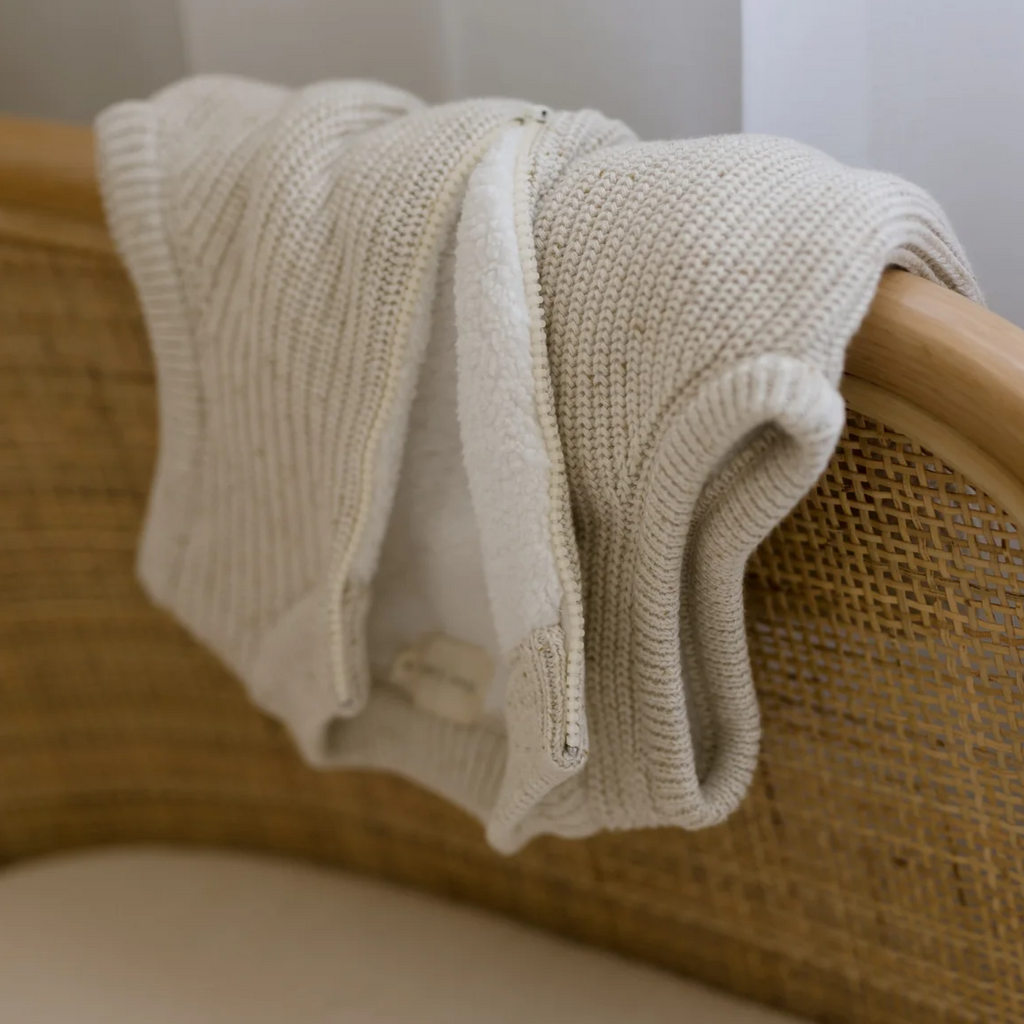 US stockist of Five O'Six's Knit Sherpa Vest - Oatmeal Speckle