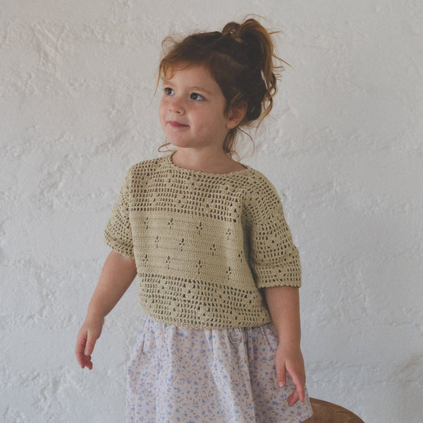 US stockist of Illoura the Label's Filet Crochet Crop in Moss