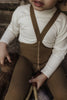 US stockist of Silly Silas' gender neutral, organic cotton footed tights in Acorn Brown.