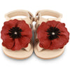 US stockist of Donsje USA's Poppy Tuti Fields premium handmade leather sandals.  Cream in color with beautiful red poppy on front and velcro fastening at back.  Sizes 0-12 mths have soft sole, 12-30mths have a soft flexible, rubber sole.