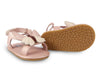 US stockist of Donsje USA's Butterfly Tuti Sky  premium handmade leather sandals.  Pink in color with beautiful cream/pink butterfly on front and velcro fastening at back.  Sizes 0-12 mths have soft sole, 12-30mths have a soft flexible, rubber sole.