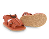 US stockist of Donsje USA's Lady Bird Tuti Sky  premium handmade leather sandals.  Red in color with beautiful lady bird on front and velcro fastening at back.  Sizes 0-12 mths have soft sole, 12-30mths have a soft flexible, rubber sole.