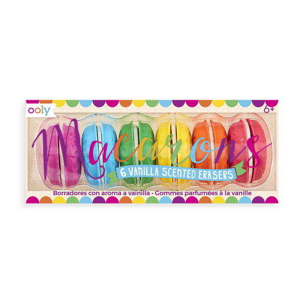 Stockist of Ooly's vanilla scented set of 6 Macaron erasers.  