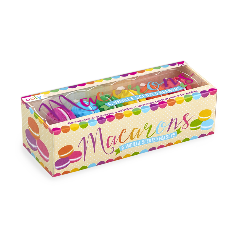 Stockist of Ooly's vanilla scented set of 6 Macaron erasers.  