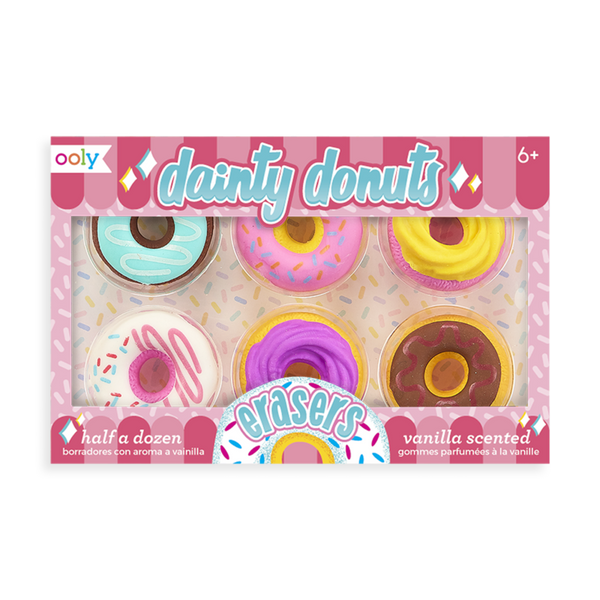 US stockist of Ooly's Dainty Donuts Scented Erasers.  Set of six donut shaped erasers that smell like sweet vanilla.