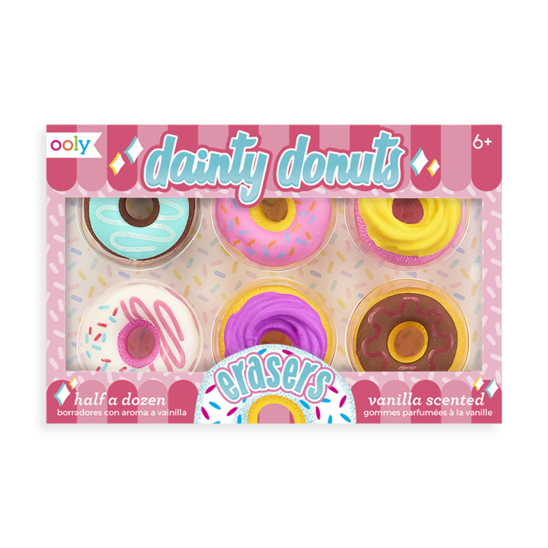 US stockist of Ooly's Dainty Donuts Scented Erasers.  Set of six donut shaped erasers that smell like sweet vanilla.