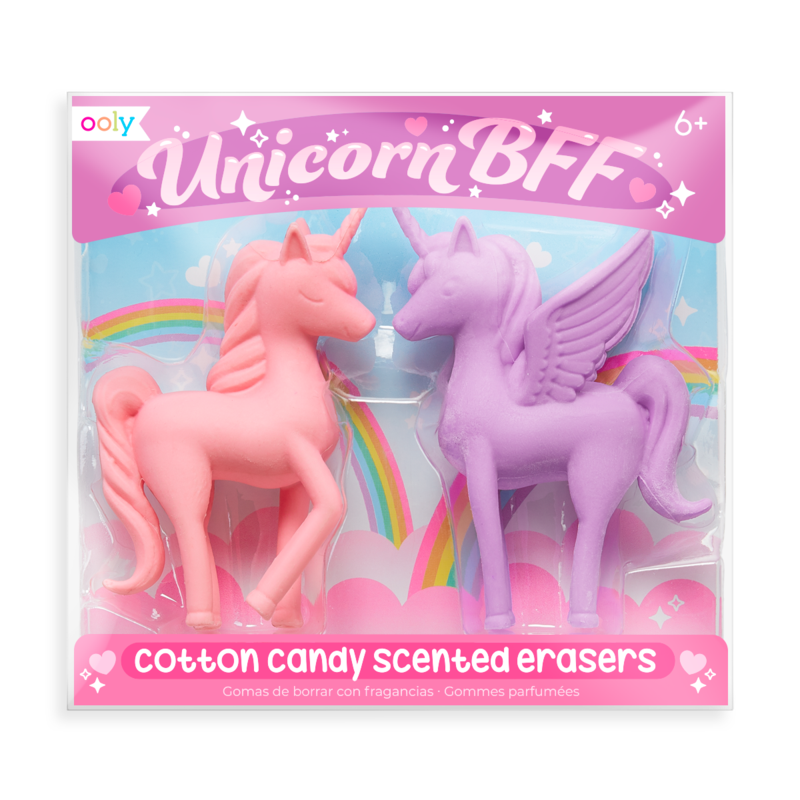 US stockist of Ooly's set of two, cotton candy scented, Unicorn BFF Scented Erasers.