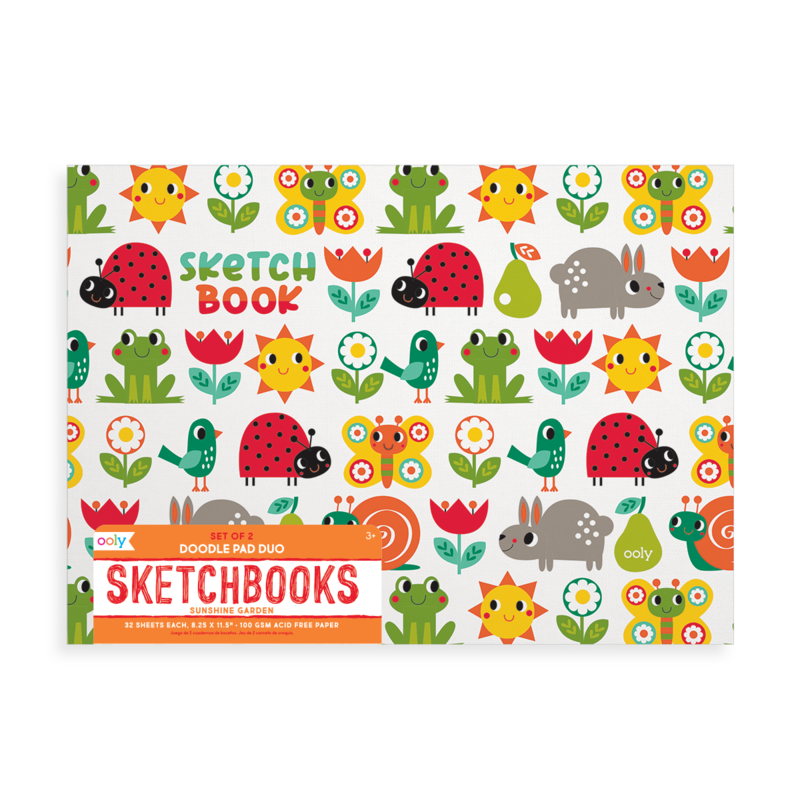 Stockist of Ooly's Sunshine Garden Doodle Pad Duo Sketch Books.  Features 2 sketch books with 32 pages of quality sketch paper.  Covers are of cute little garden critters.