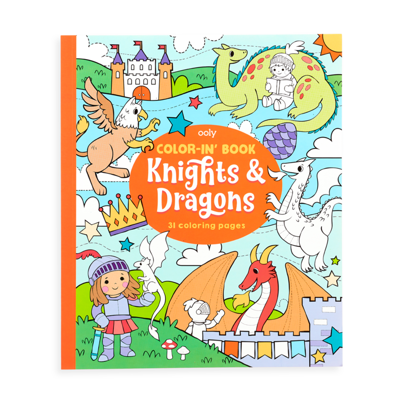 US stockist of Ooly's Knights and Dragons coloring book.  Features 31 pages of medieval knights, dragons, castles and more.  Perforated pages for easy removal.