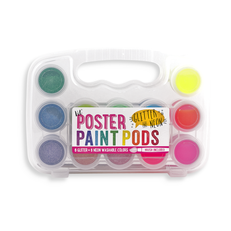 Stockist of Ooly's Lil Poster Paint Pods in Neon & Glitter.  Features 6 neon color paints and 6 glitter paints with paint brush.